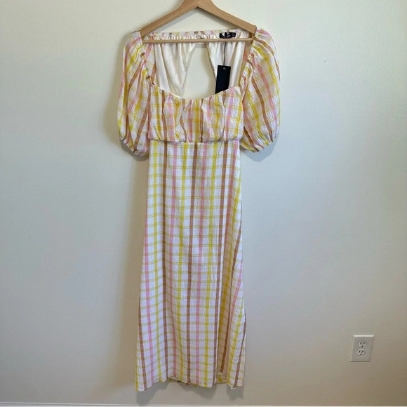 Nasty Gal Textured Puff Sleeve Check Maxi Dress NWT! Size 10 - Picture 2 of 8